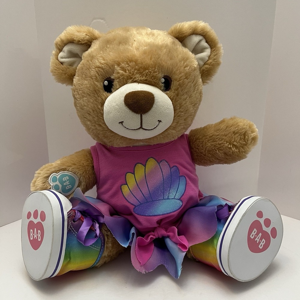 Build A Bear Stuffed Animal Plush Tan White Tutu Colors BAB Laughing